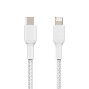 Belkin Apple Certified Braided Lightning to USB-C Charge and Sync Cable, 6.6 Feet / 2 Meters, White