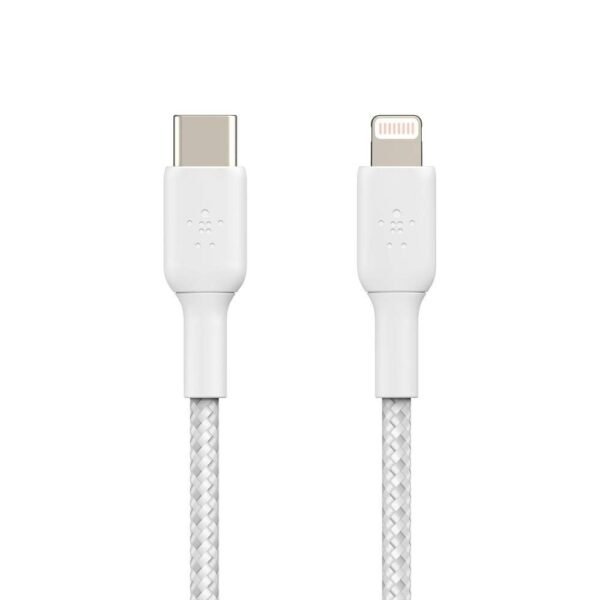 Belkin Apple Certified Braided Lightning to USB-C Charge and Sync Cable, 6.6 Feet / 2 Meters, White